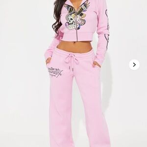 Pink Ed Hardy Hoodie and Sweatpants Set